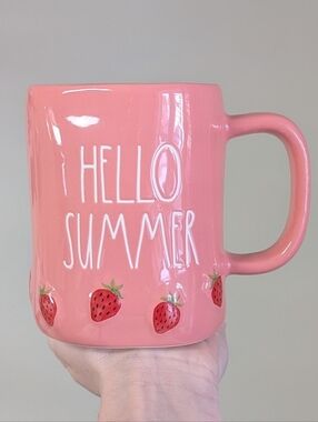 Rae Dunn HELLO SUMMER Mug with Wraparound Strawberry Design 🍓🍓 Embossed Detail